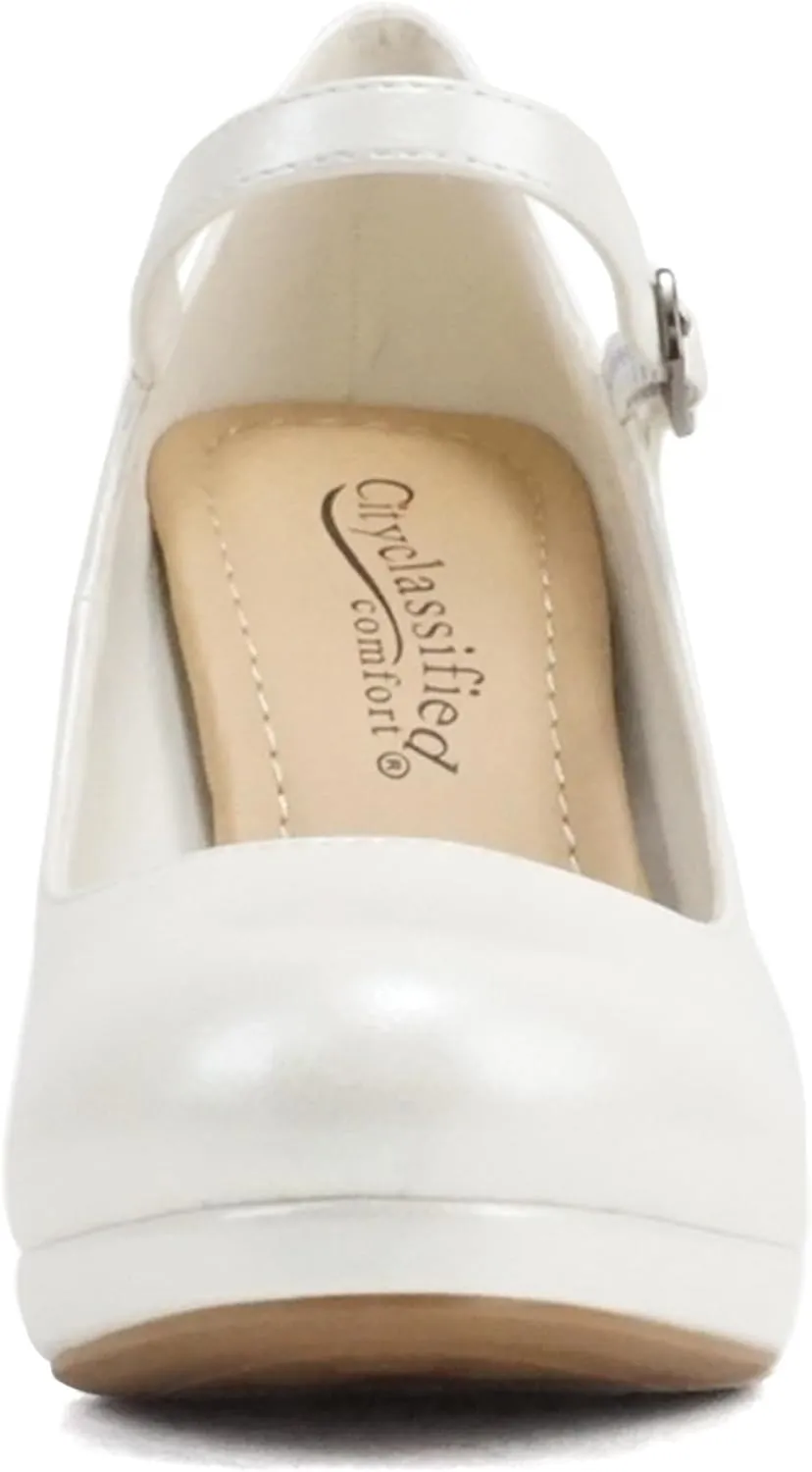 CITYCLASSIFIED “Dennis” ~ Women’s Comfort Extra Padding Insole Stiletto Heel Mary Jane Strap Pump Office Ladies Closed Round Toe Pumps Shoes