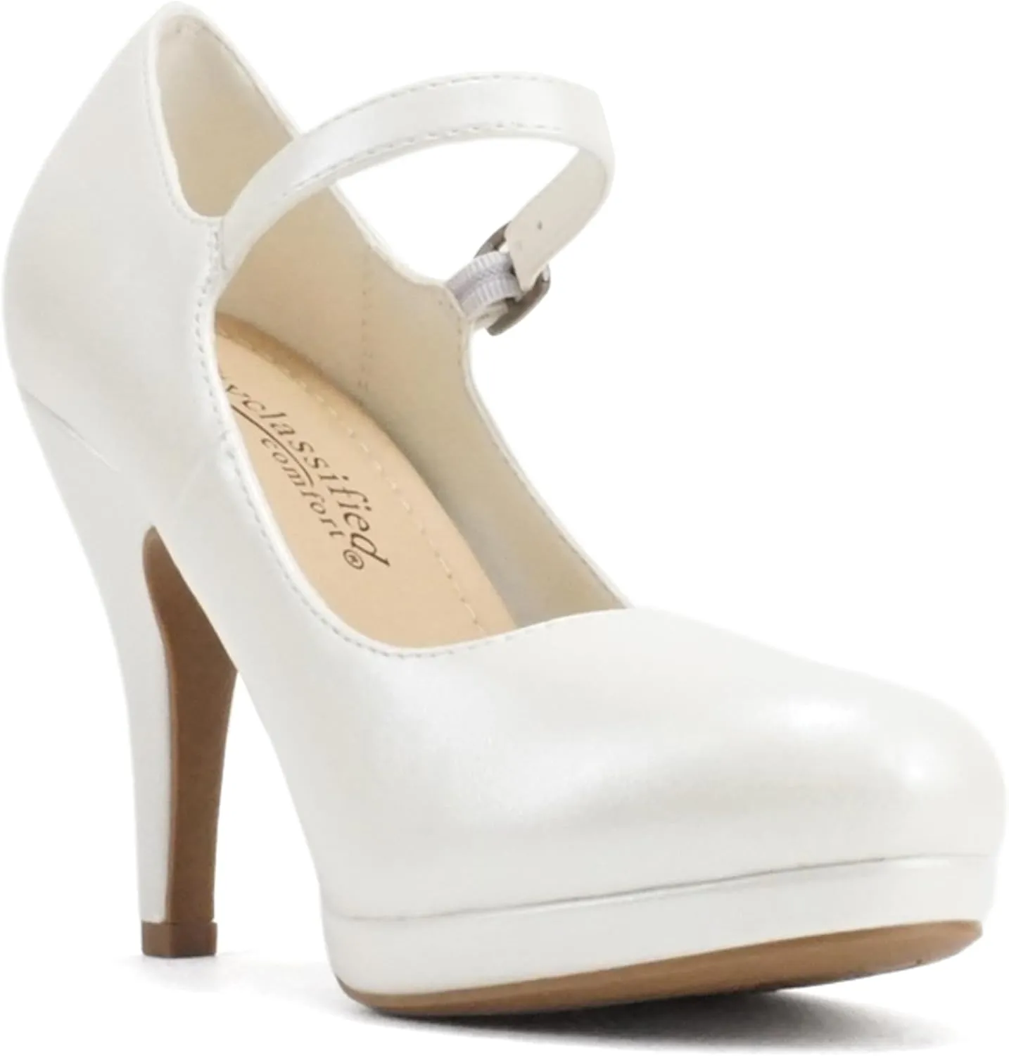 CITYCLASSIFIED “Dennis” ~ Women’s Comfort Extra Padding Insole Stiletto Heel Mary Jane Strap Pump Office Ladies Closed Round Toe Pumps Shoes