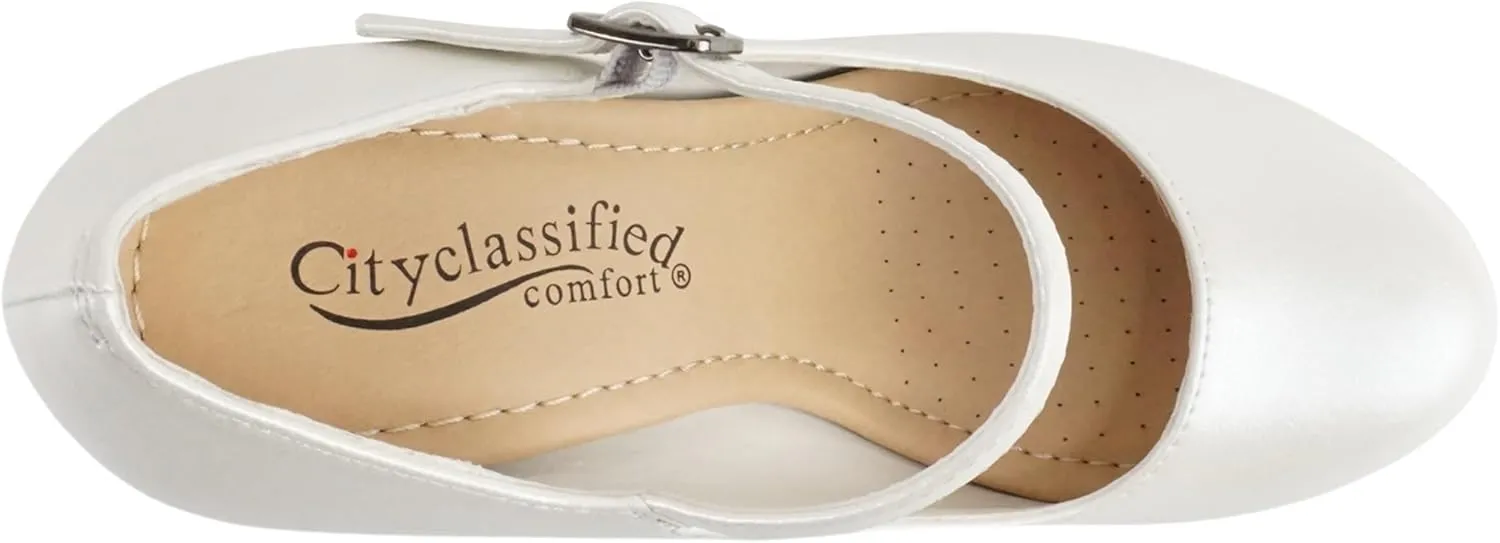 CITYCLASSIFIED “Dennis” ~ Women’s Comfort Extra Padding Insole Stiletto Heel Mary Jane Strap Pump Office Ladies Closed Round Toe Pumps Shoes