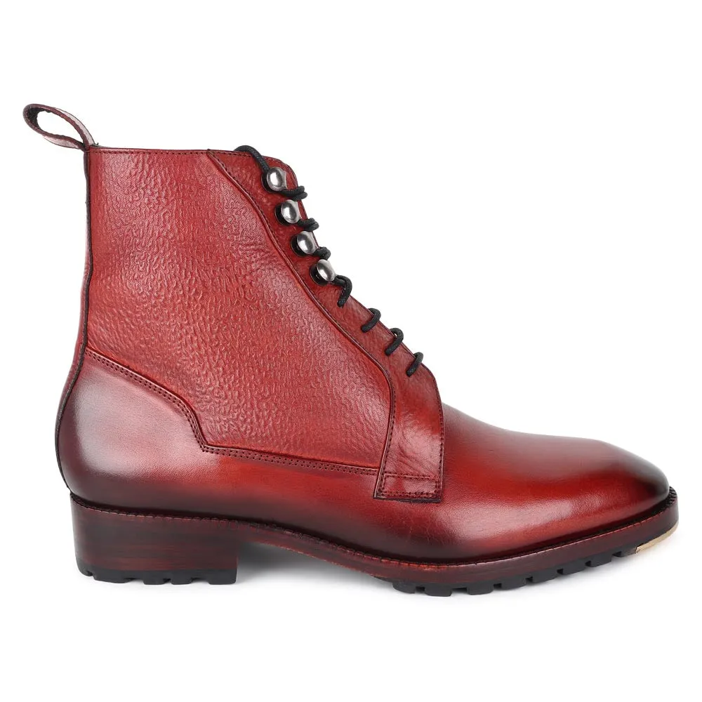 Cognac Glossed Derby Tank Boots with Metal Toe Plate   Commando Sole