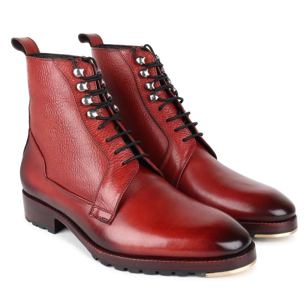 Cognac Glossed Derby Tank Boots with Metal Toe Plate   Commando Sole