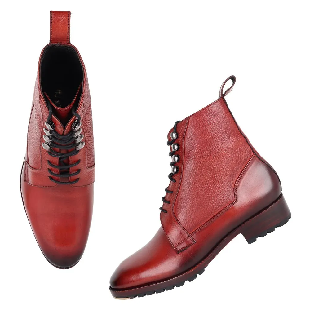 Cognac Glossed Derby Tank Boots with Metal Toe Plate   Commando Sole