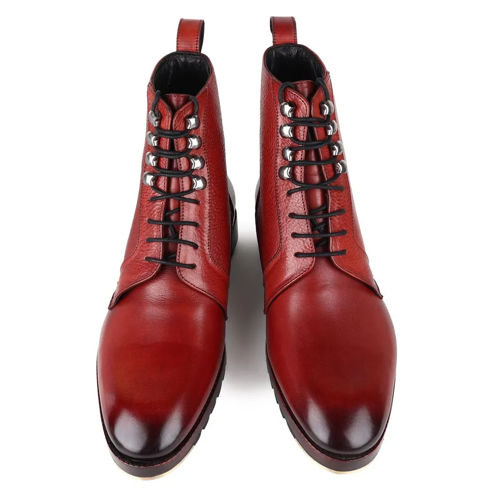 Cognac Glossed Derby Tank Boots with Metal Toe Plate   Commando Sole
