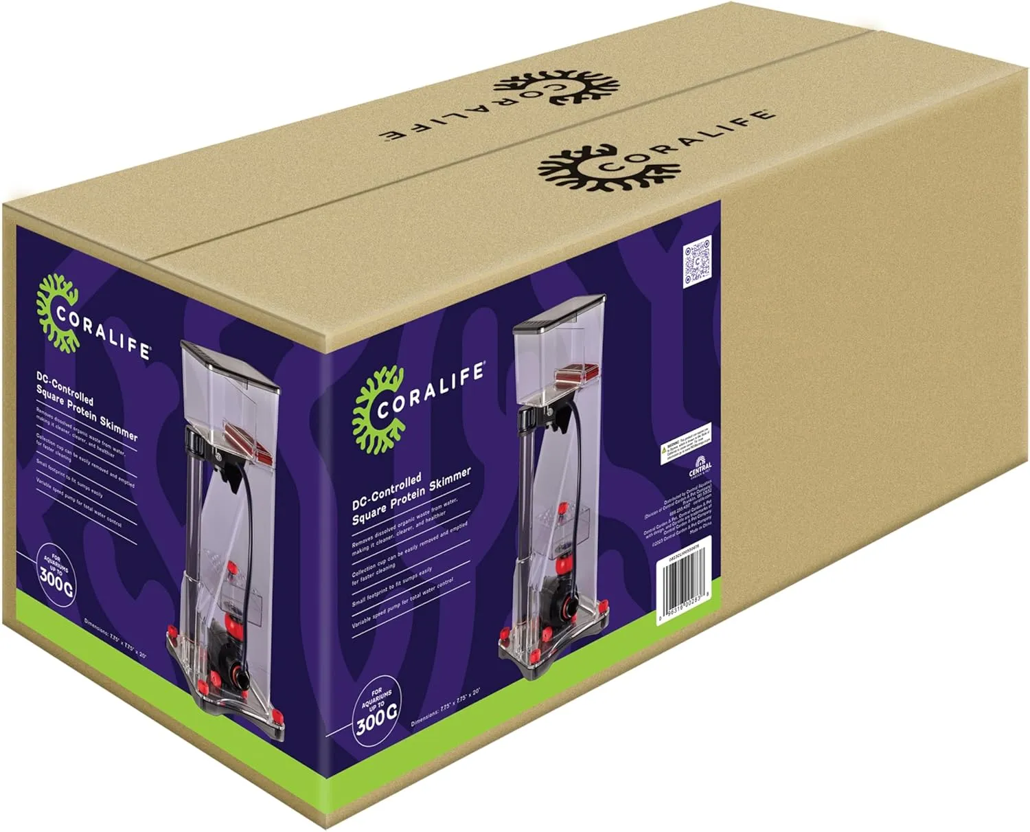 Coralife Aquarium Fish Tank Marine Salt Water DC-Controlled Variable Speed Square Protein Skimmer, Up To 300 Gallons