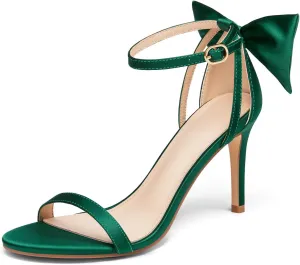 Coutgo Womens Ankle Strap High Heels Open Toe Stiletto Bow Tie Knot Heeled Sandals Fashion Wedding Dress Pump Shoes