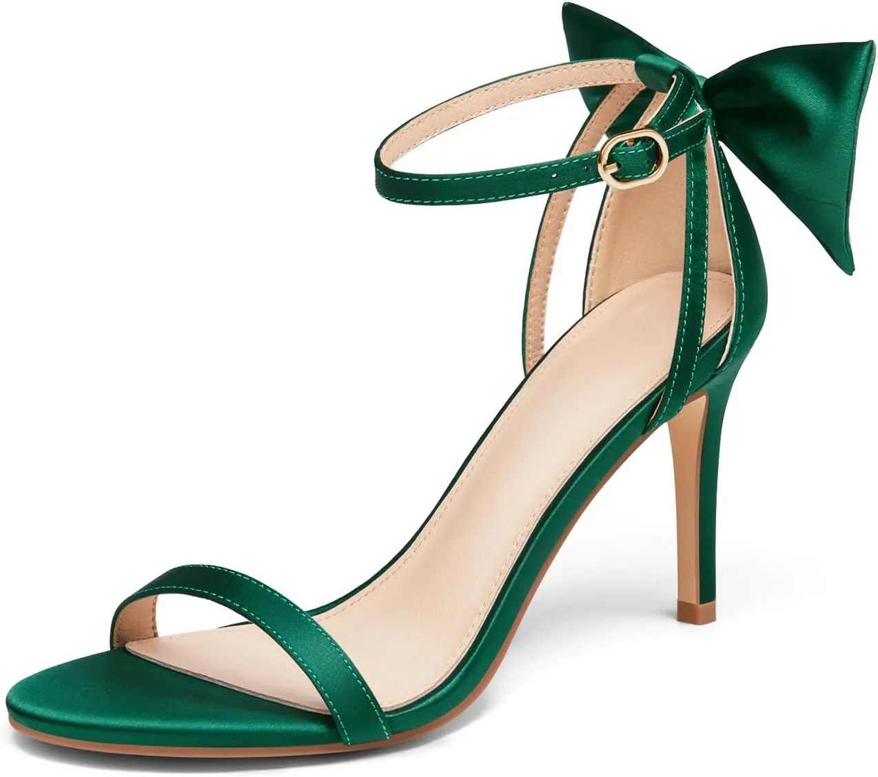 Coutgo Womens Ankle Strap High Heels Open Toe Stiletto Bow Tie Knot Heeled Sandals Fashion Wedding Dress Pump Shoes