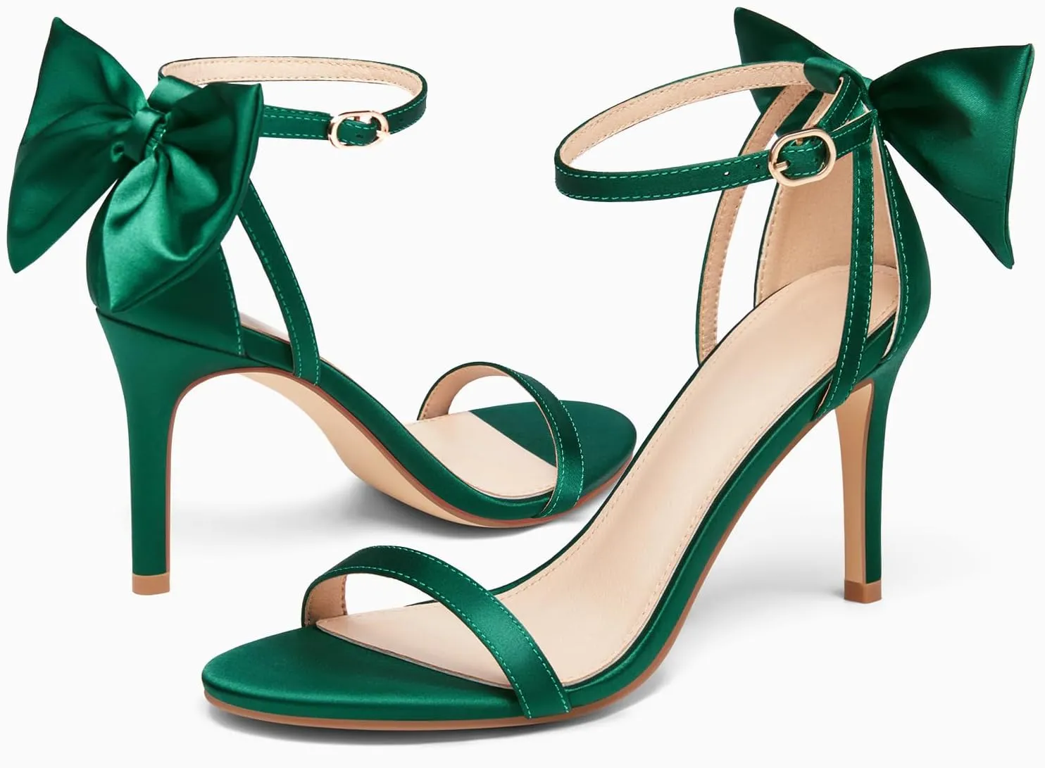 Coutgo Womens Ankle Strap High Heels Open Toe Stiletto Bow Tie Knot Heeled Sandals Fashion Wedding Dress Pump Shoes