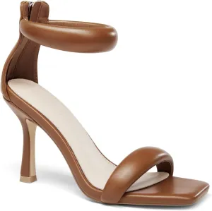 Coutgo Women's One Strap Heeled Sandals Square Open Toe Stiletto Heels Ankle Buckle Strap Summer Pump Shoes