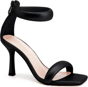 Coutgo Women's One Strap Heeled Sandals Square Open Toe Stiletto Heels Ankle Buckle Strap Summer Pump Shoes