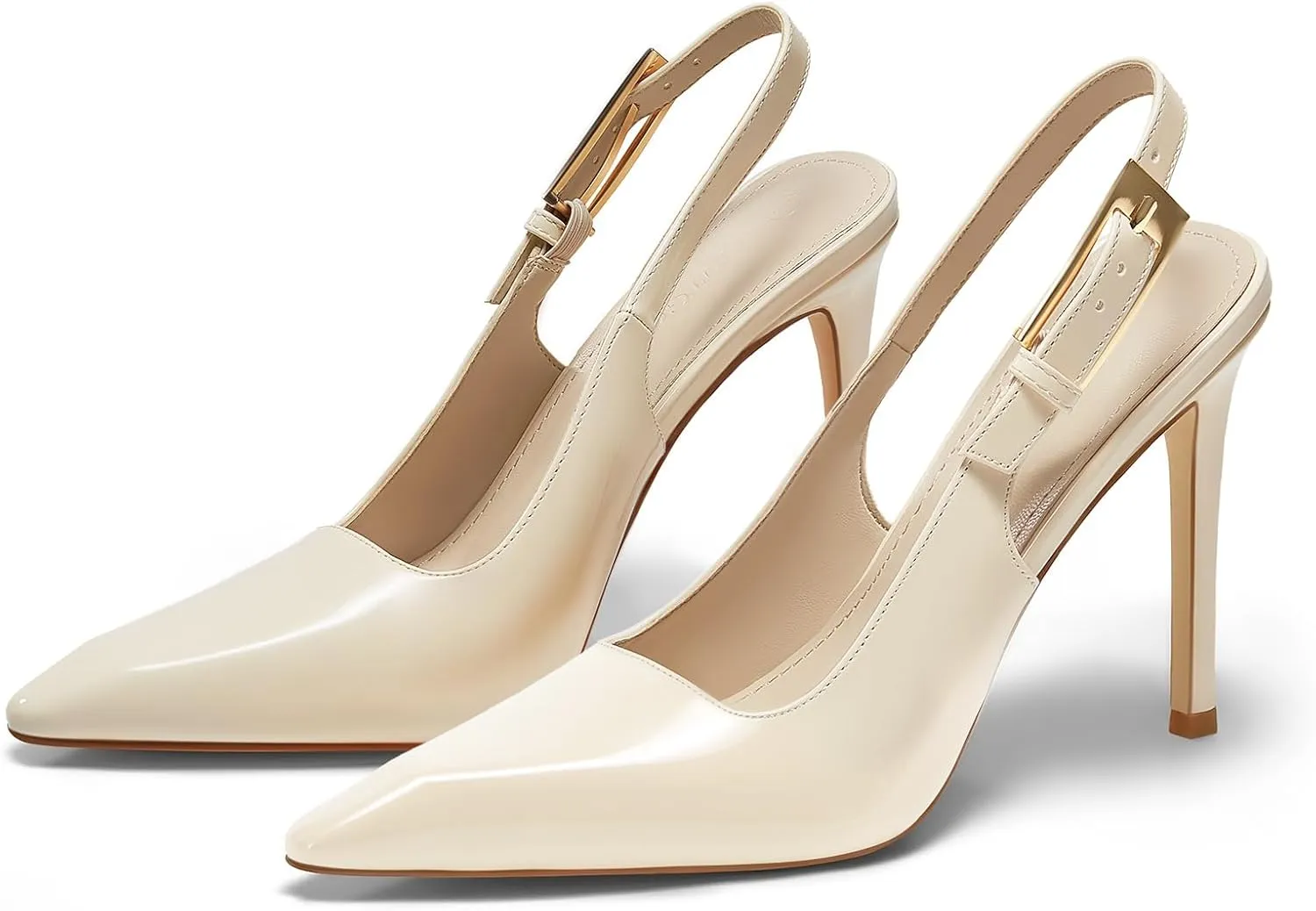 Coutgo Women's Slingback High Heels Pointed Toe Stilettos Metal Buckle Dress Party Pump Shoes