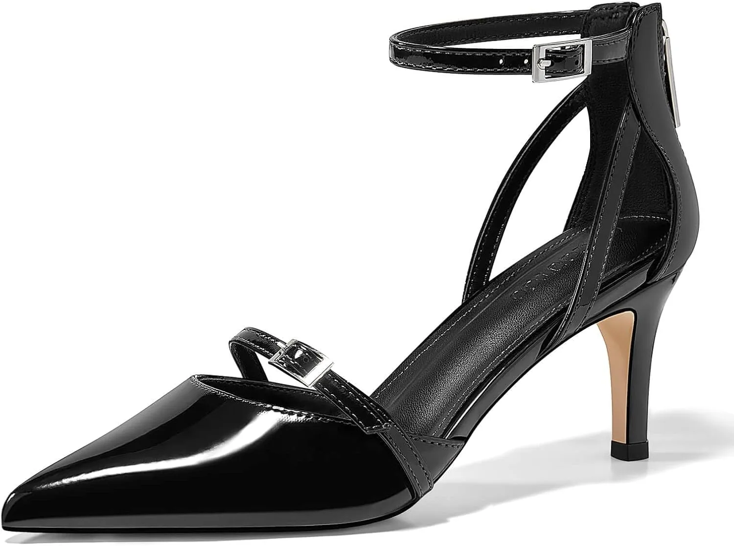 Coutgo Women's Stiletto High Heels Closed Pointed Toe Buckle Ankle Strap Pumps Wedding Party Dress Shoes