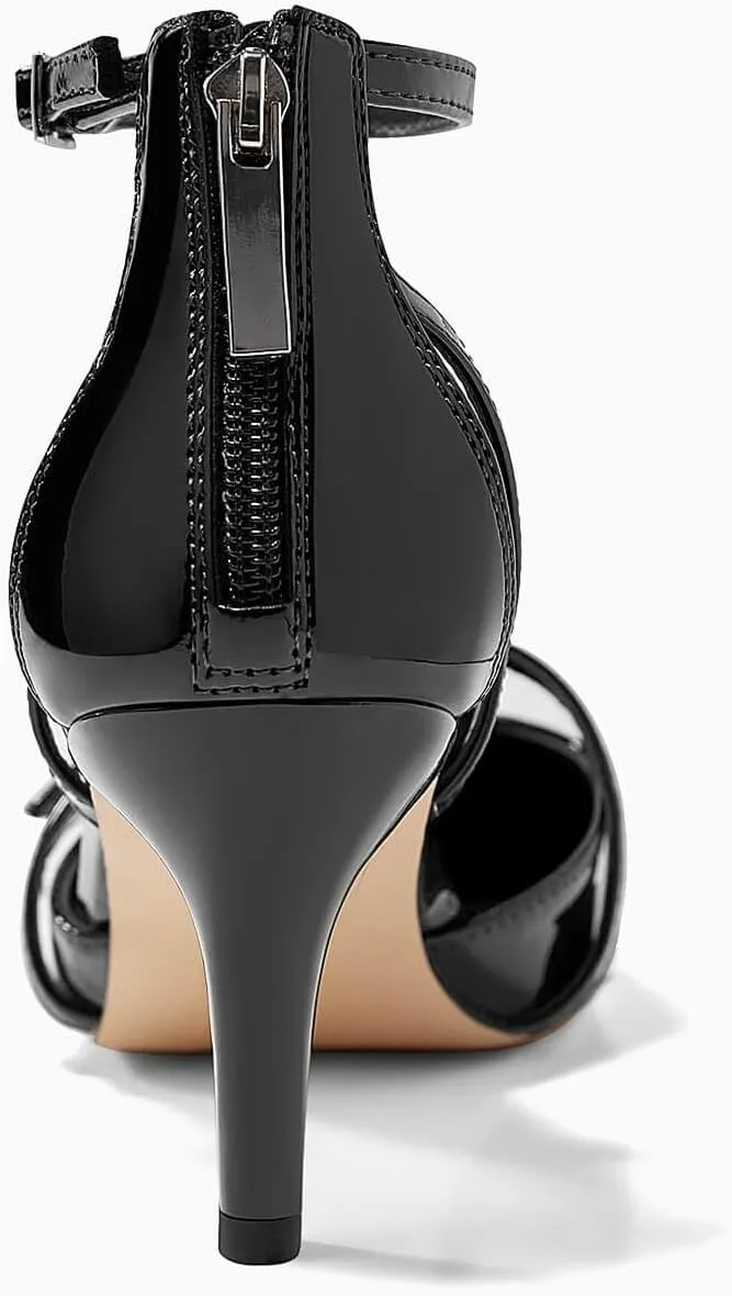 Coutgo Women's Stiletto High Heels Closed Pointed Toe Buckle Ankle Strap Pumps Wedding Party Dress Shoes
