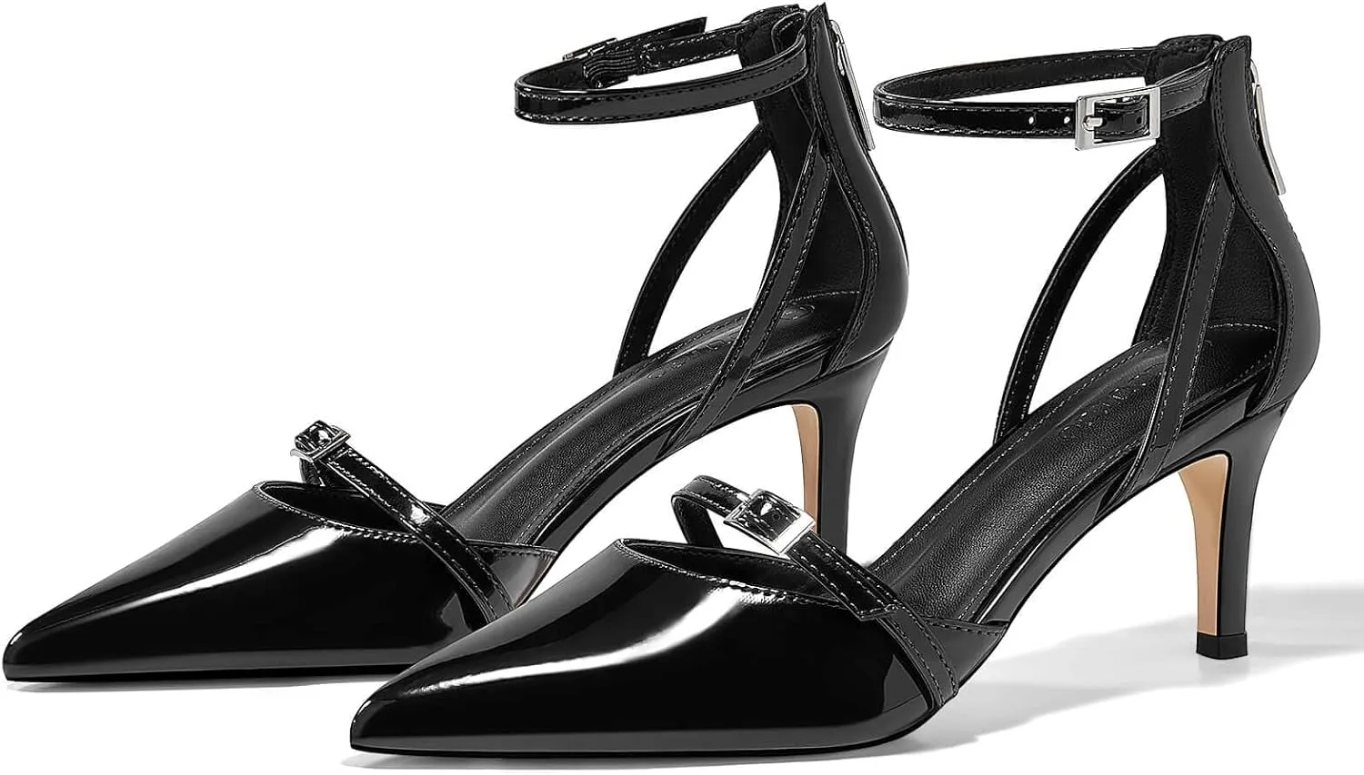Coutgo Women's Stiletto High Heels Closed Pointed Toe Buckle Ankle Strap Pumps Wedding Party Dress Shoes