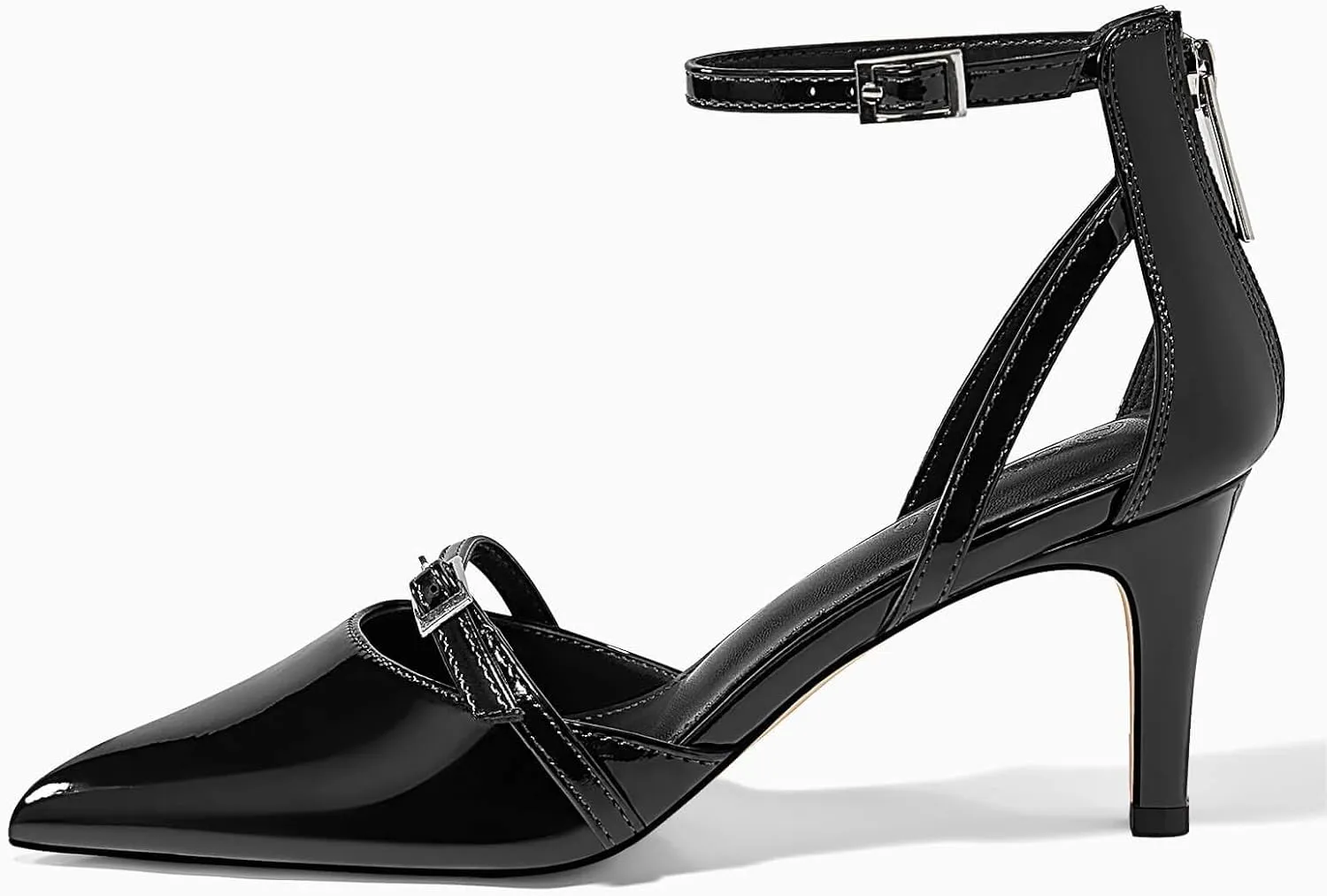 Coutgo Women's Stiletto High Heels Closed Pointed Toe Buckle Ankle Strap Pumps Wedding Party Dress Shoes