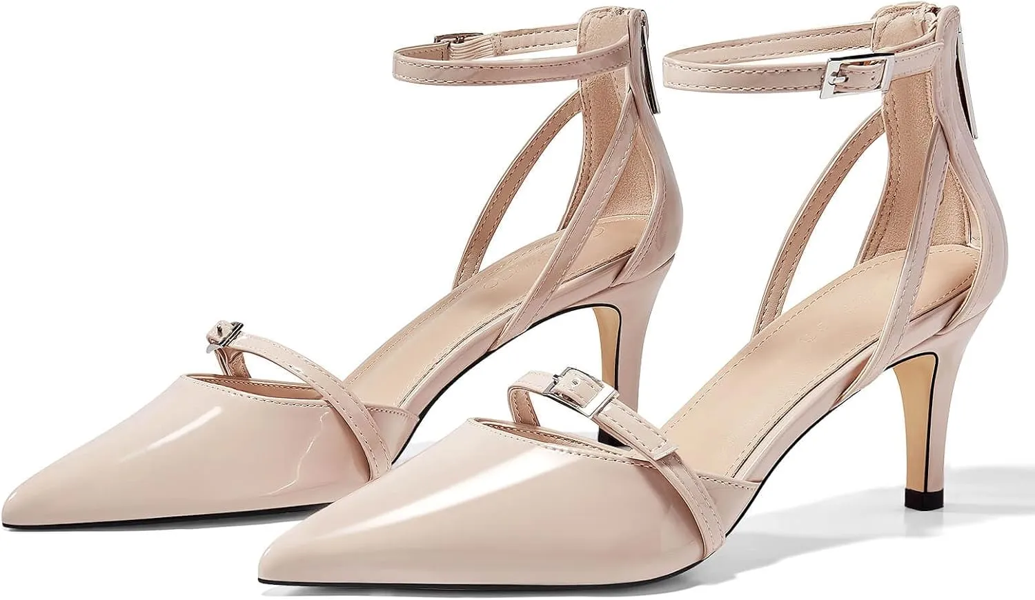 Coutgo Women's Stiletto High Heels Closed Pointed Toe Buckle Ankle Strap Pumps Wedding Party Dress Shoes