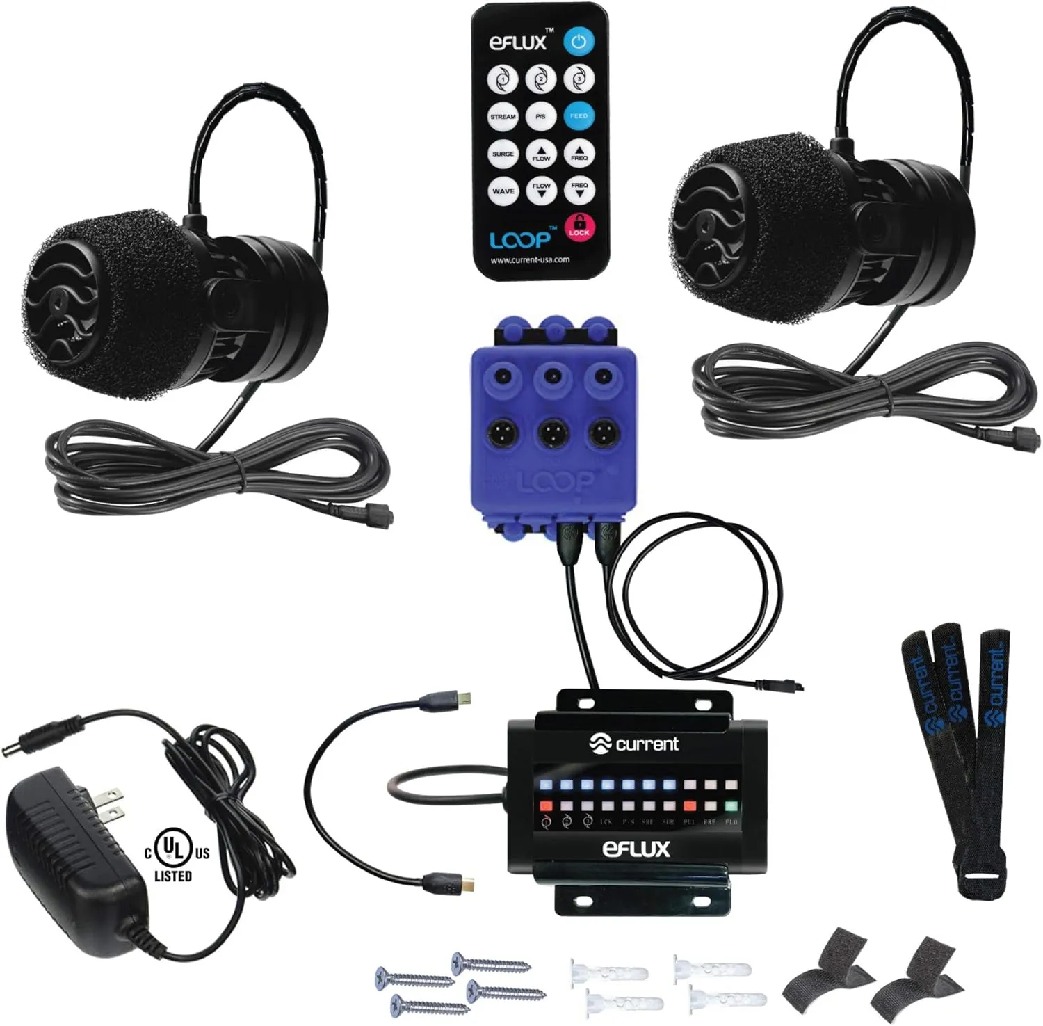CURRENT Dual eFlux Aquarium Wave Pumps, 660gph - Includes 2 Wave Maker Water Circulation Pumps for Freshwater and Saltwater Fish Tanks - Multiple Adjustable Flow Modes - Wireless Remote Control
