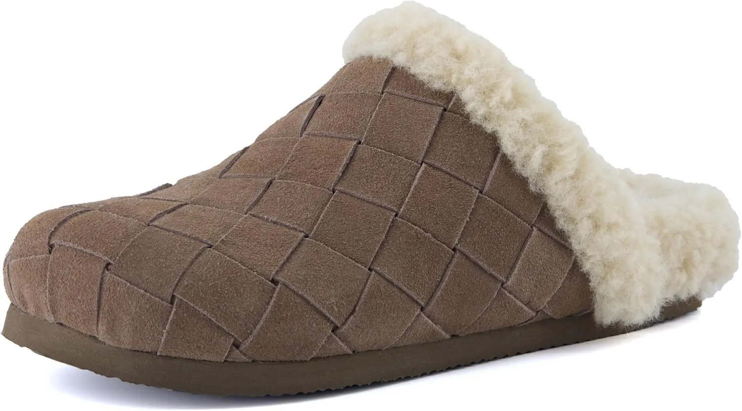 CUSHIONAIRE Cliché Genuine Suede Woven Mule Slippers for Women Indoor and Outdoor - Slip On Faux Fur Lining Women Footwear for Comfort