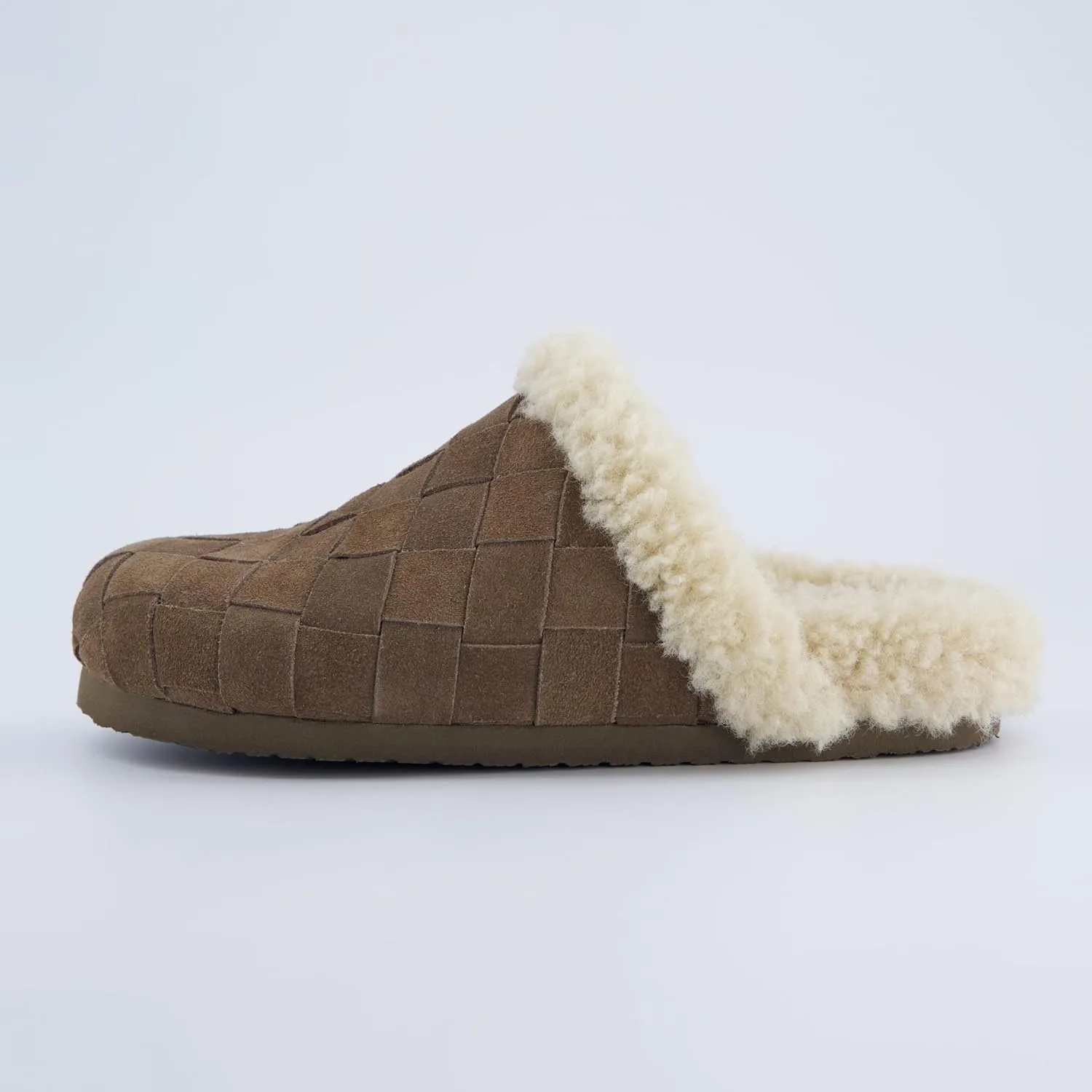 CUSHIONAIRE Cliché Genuine Suede Woven Mule Slippers for Women Indoor and Outdoor - Slip On Faux Fur Lining Women Footwear for Comfort