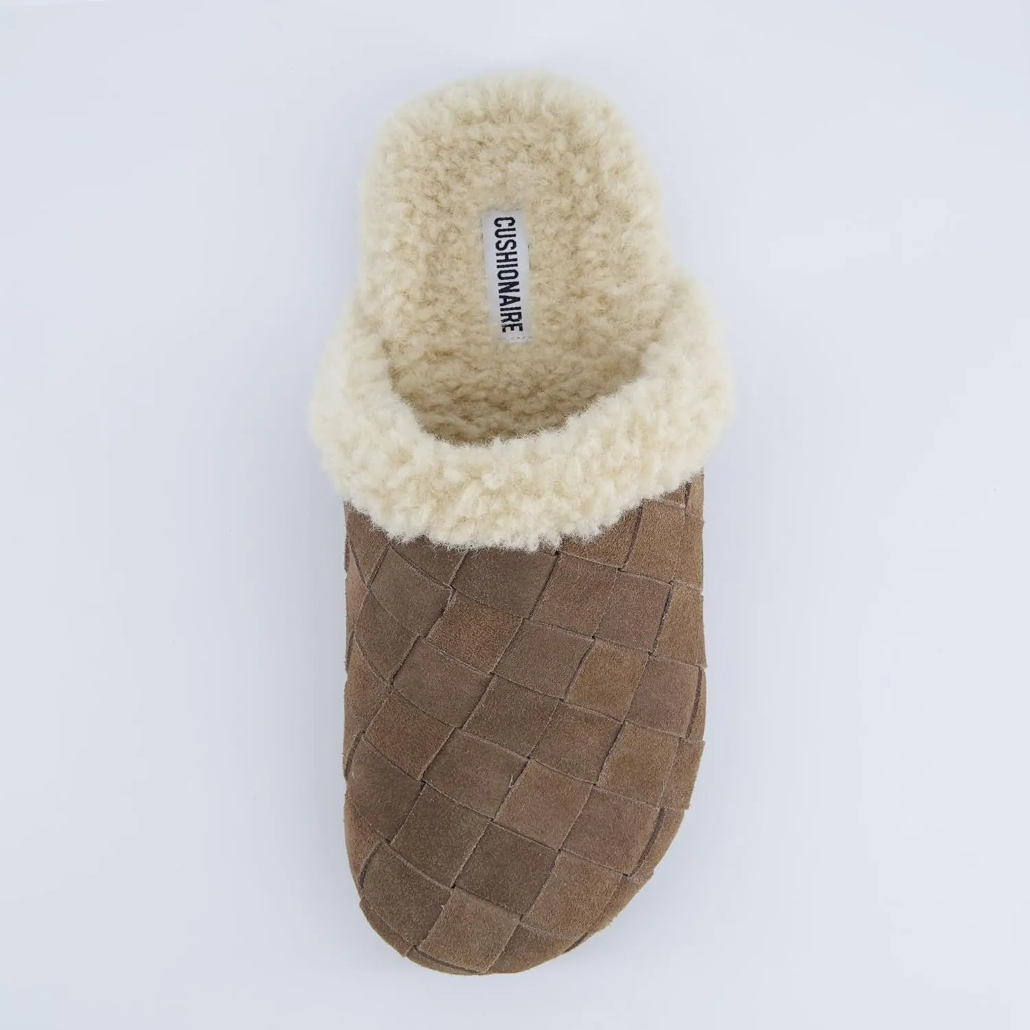 CUSHIONAIRE Cliché Genuine Suede Woven Mule Slippers for Women Indoor and Outdoor - Slip On Faux Fur Lining Women Footwear for Comfort