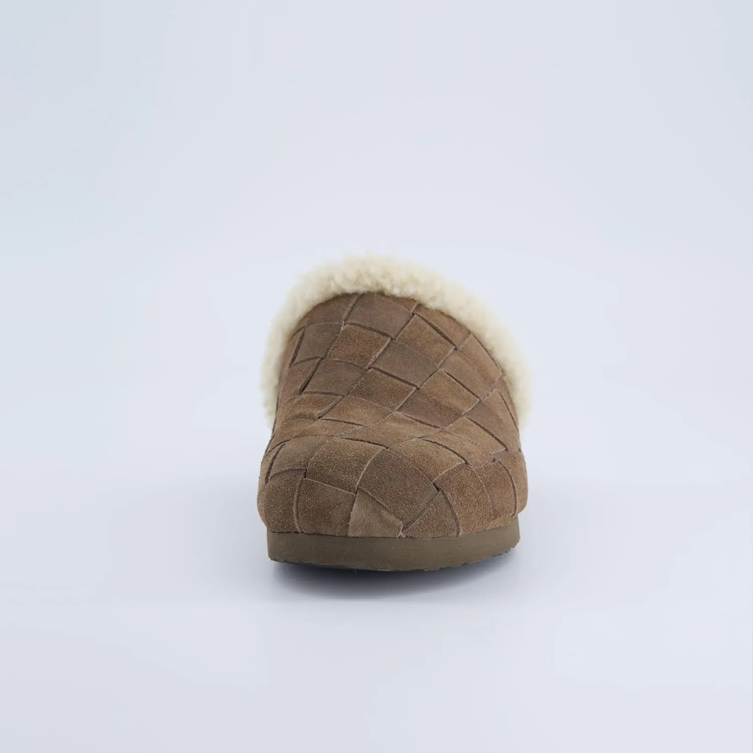 CUSHIONAIRE Cliché Genuine Suede Woven Mule Slippers for Women Indoor and Outdoor - Slip On Faux Fur Lining Women Footwear for Comfort