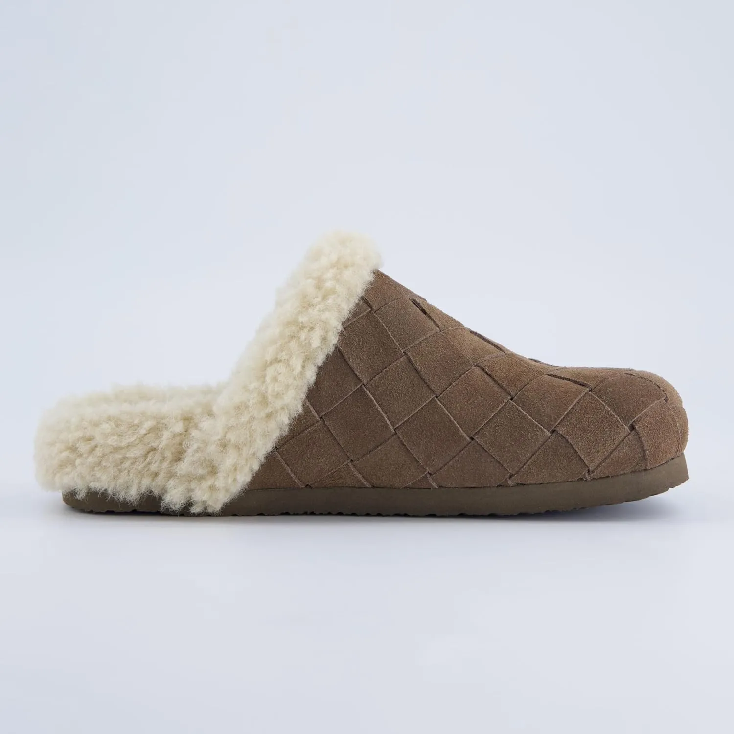 CUSHIONAIRE Cliché Genuine Suede Woven Mule Slippers for Women Indoor and Outdoor - Slip On Faux Fur Lining Women Footwear for Comfort