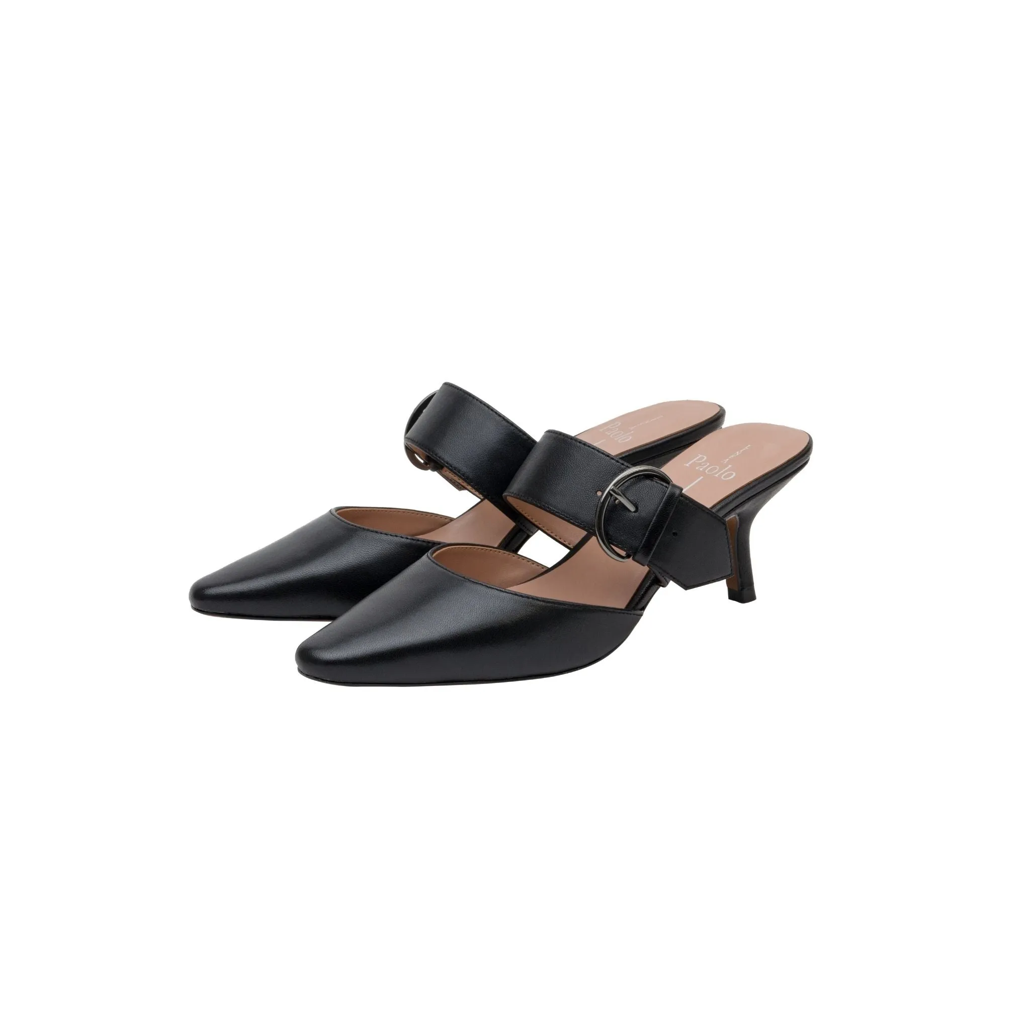 CYNTHIA | Buckled Kitten Heel Mules