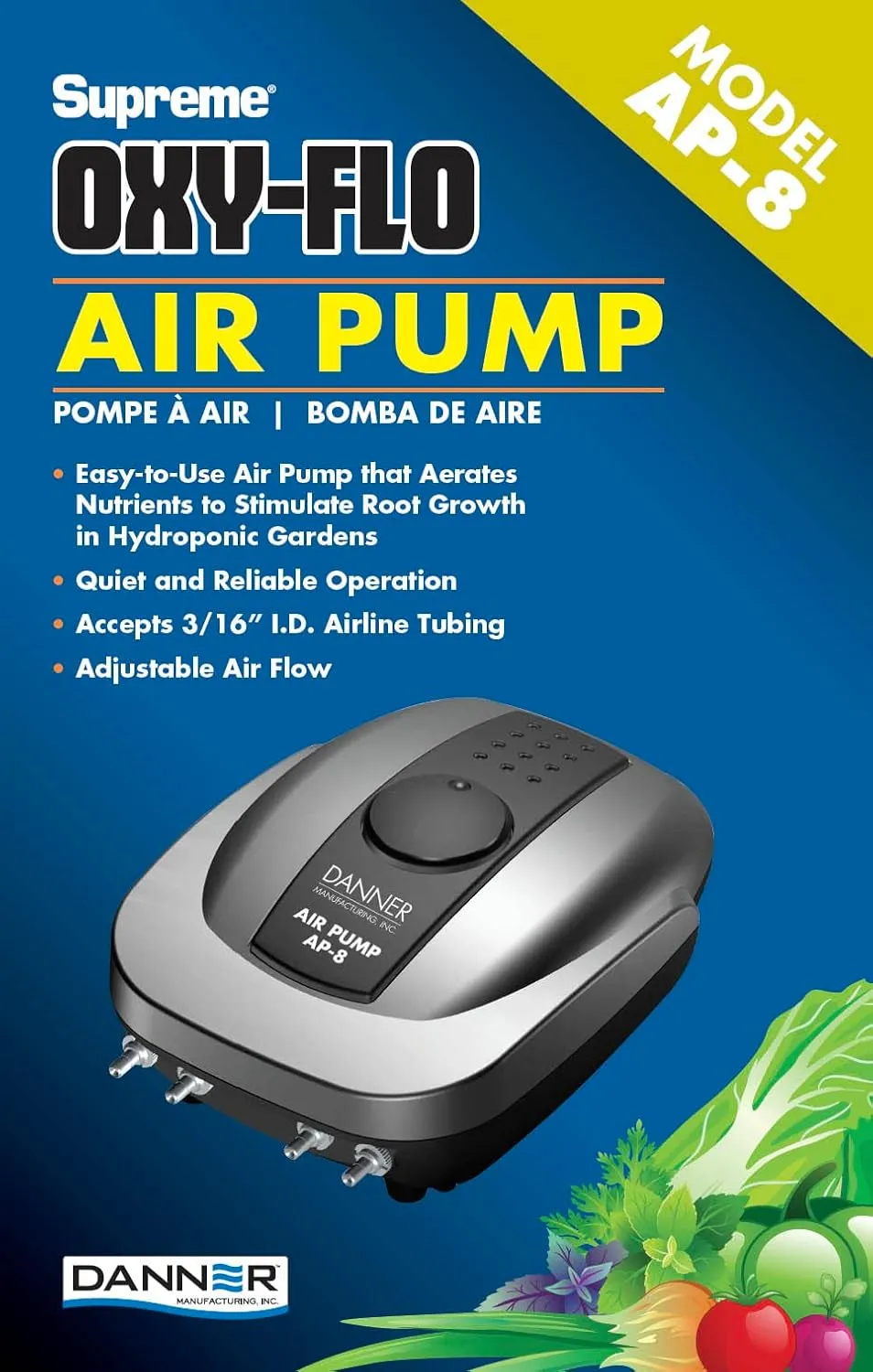 Danner Manufacturing, Inc. Supreme Hydro Oxy-Flo, AP-8 Low Volume Air Pump, 7-watt, 40518