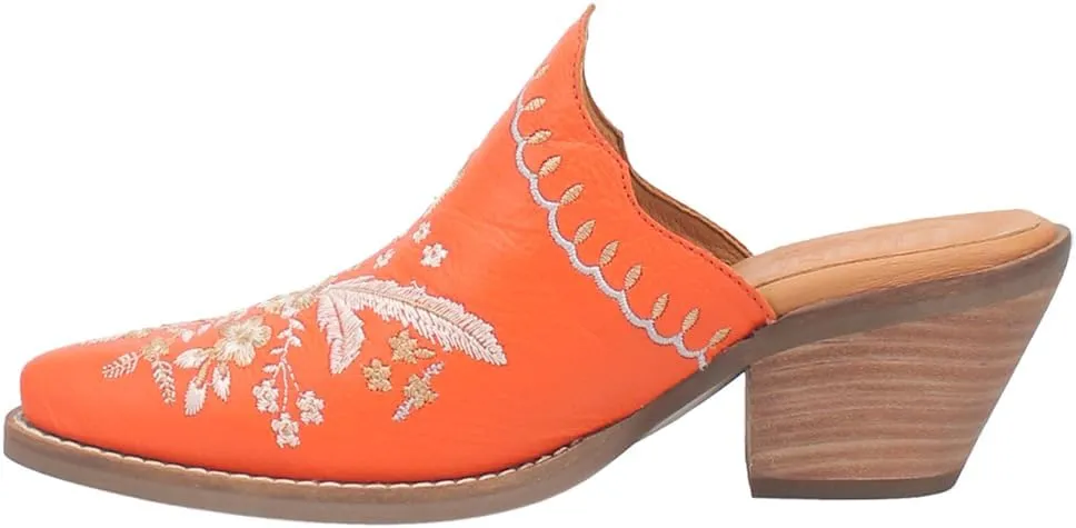 Dingo Womens Wildflower Floral Embroidered Round Toe Mule Casual Boots Mid Heel 2-3" - Off White