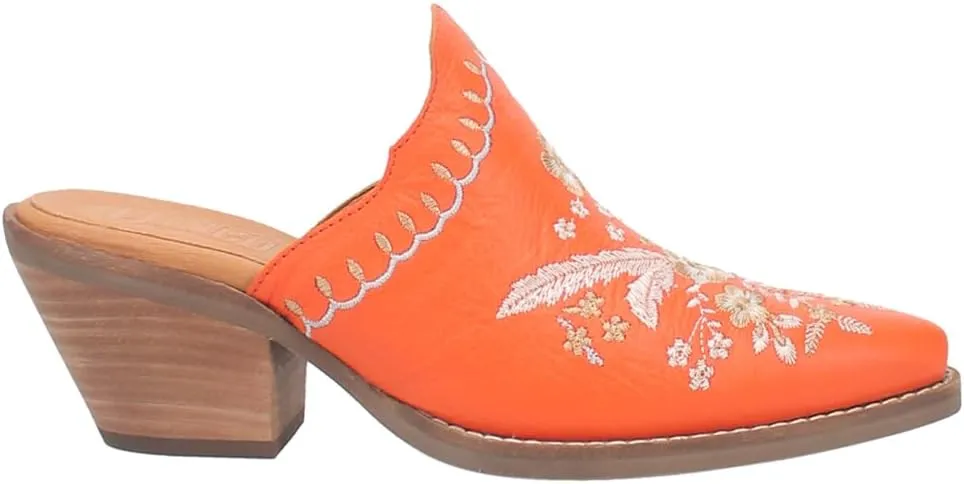 Dingo Womens Wildflower Floral Embroidered Round Toe Mule Casual Boots Mid Heel 2-3" - Off White