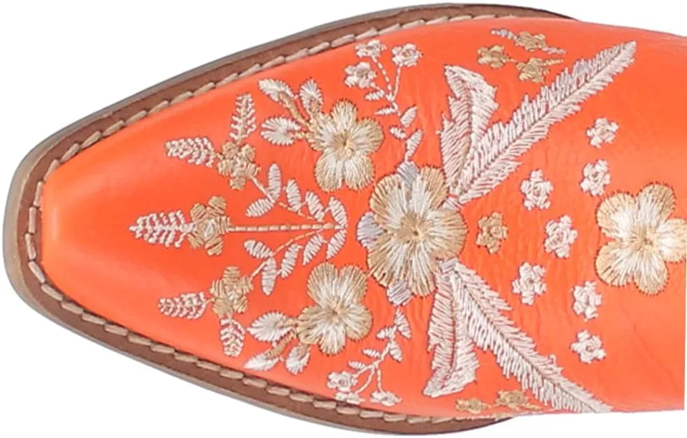 Dingo Womens Wildflower Floral Embroidered Round Toe Mule Casual Boots Mid Heel 2-3" - Off White