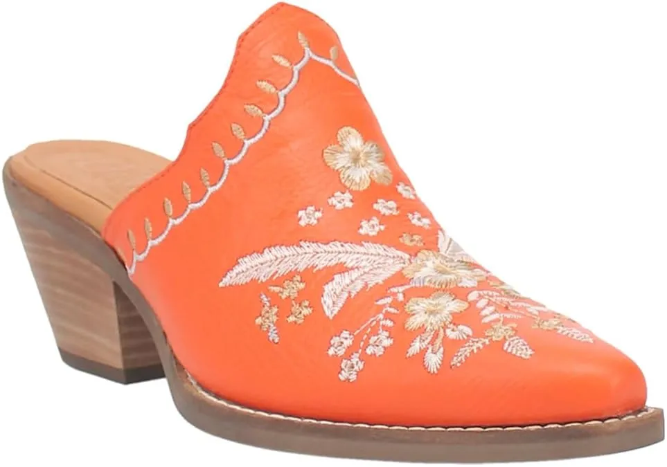 Dingo Womens Wildflower Floral Embroidered Round Toe Mule Casual Boots Mid Heel 2-3" - Off White