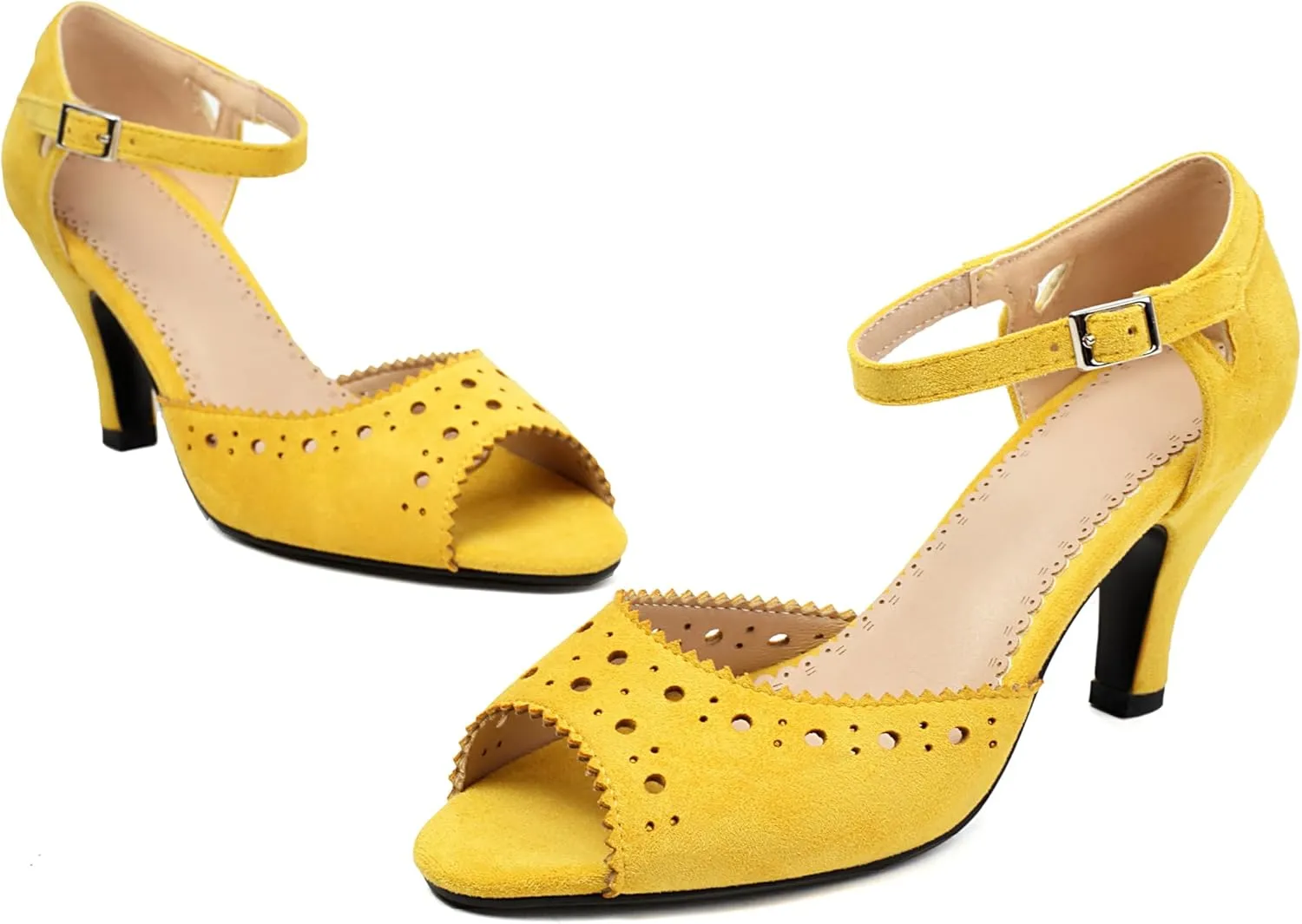 Elerhythm Women's Mary Jane Vintage Ankle Strap Wingtip Peep Toe Brogue Gatsby Heels Retro 1950s Pumps 1920s Victorian Shoes