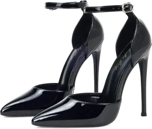 Elisabet Tang High Heels, Women Pumps D'Orsay Ankle Strap Pointed Toe Stiletto Heels Rhinestone Party Wedding Shoes