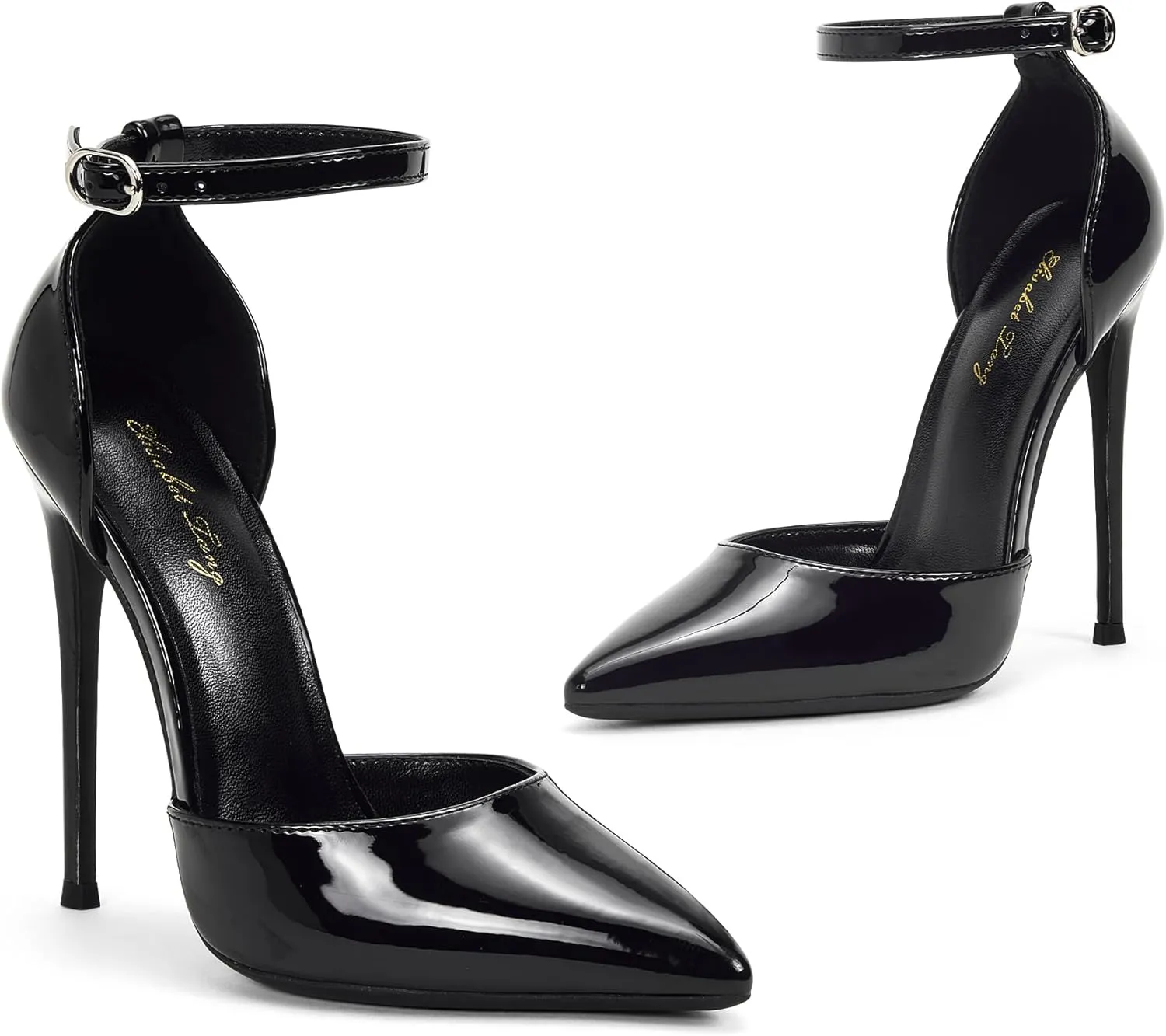 Elisabet Tang High Heels, Women Pumps D'Orsay Ankle Strap Pointed Toe Stiletto Heels Rhinestone Party Wedding Shoes