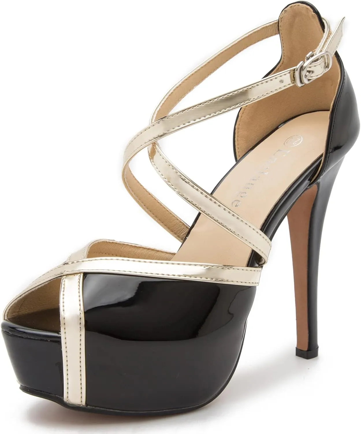Enelauge Women's Crisscross Strappy Platform High Stiletto Heels Peep Toe Pump Party Sandals