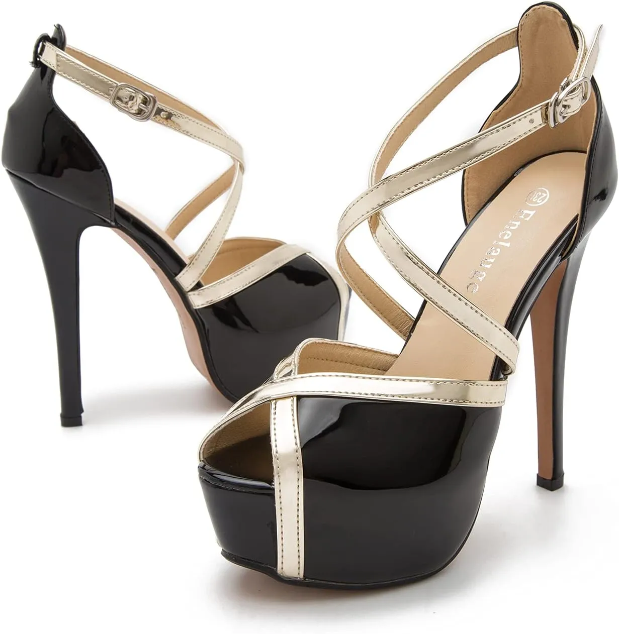 Enelauge Women's Crisscross Strappy Platform High Stiletto Heels Peep Toe Pump Party Sandals