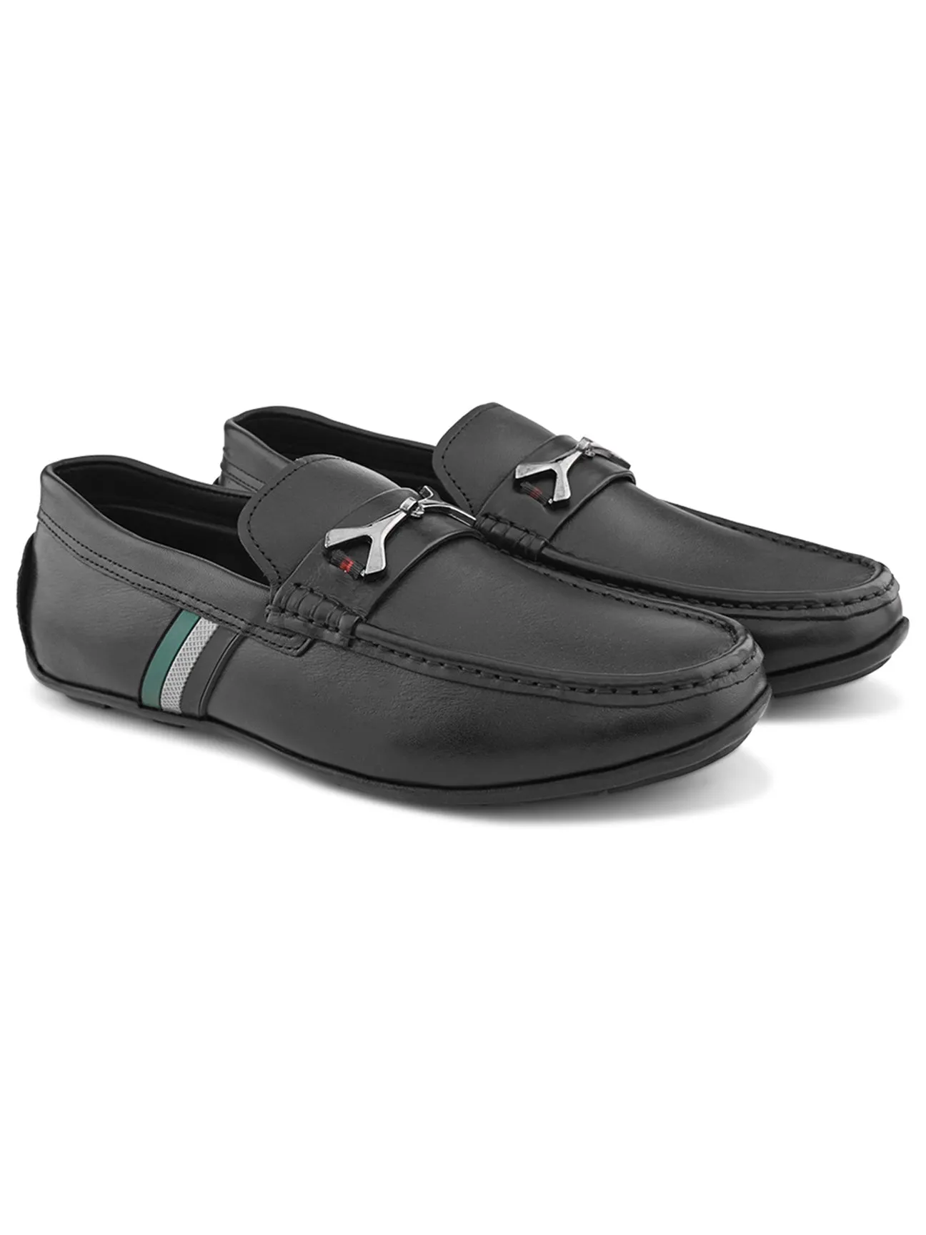 Ethan Black Leather Buckle Loafers