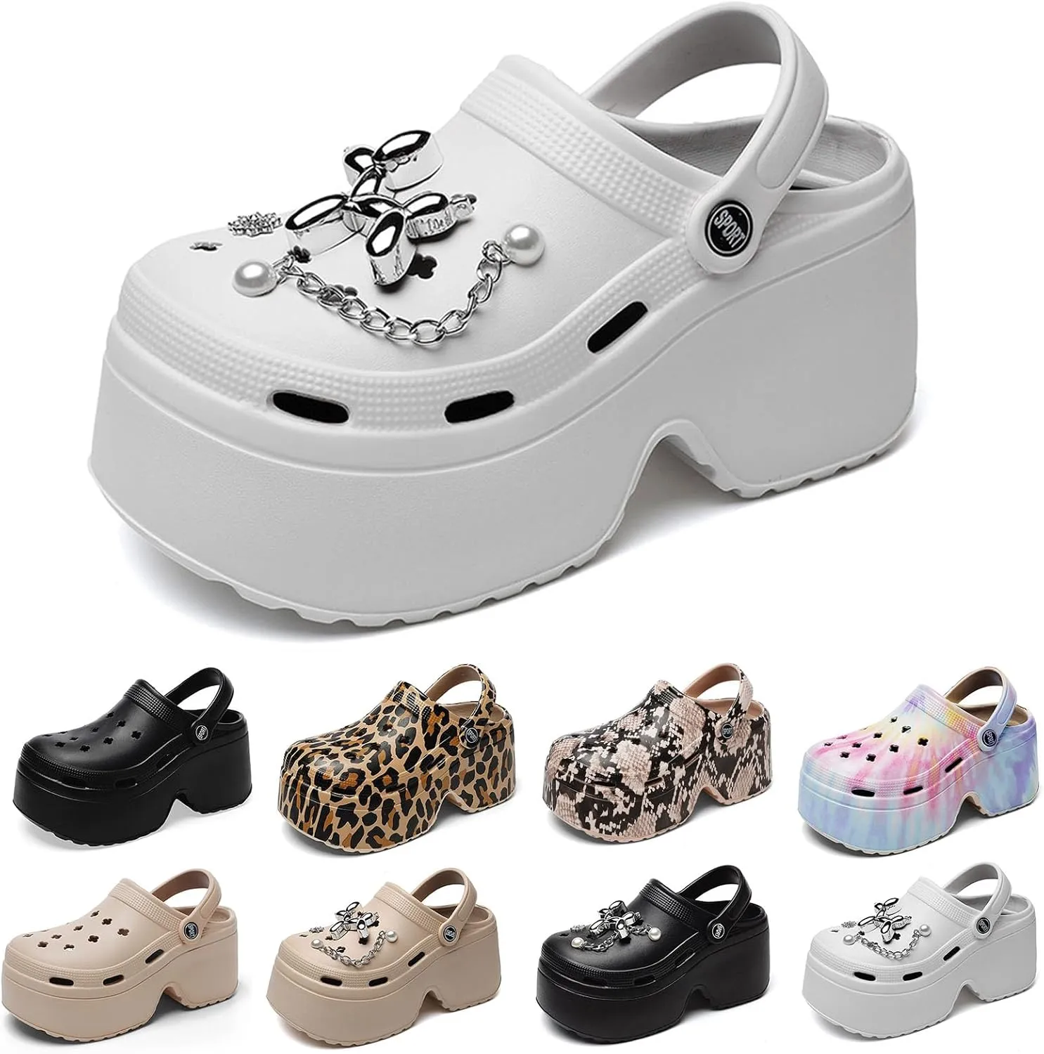 Fashion Women's Platform Clogs Anti Slip Slippers Beach Sandals Gardeners Clogs High Heeled Mule Slippers Gardening Shoes Sandals