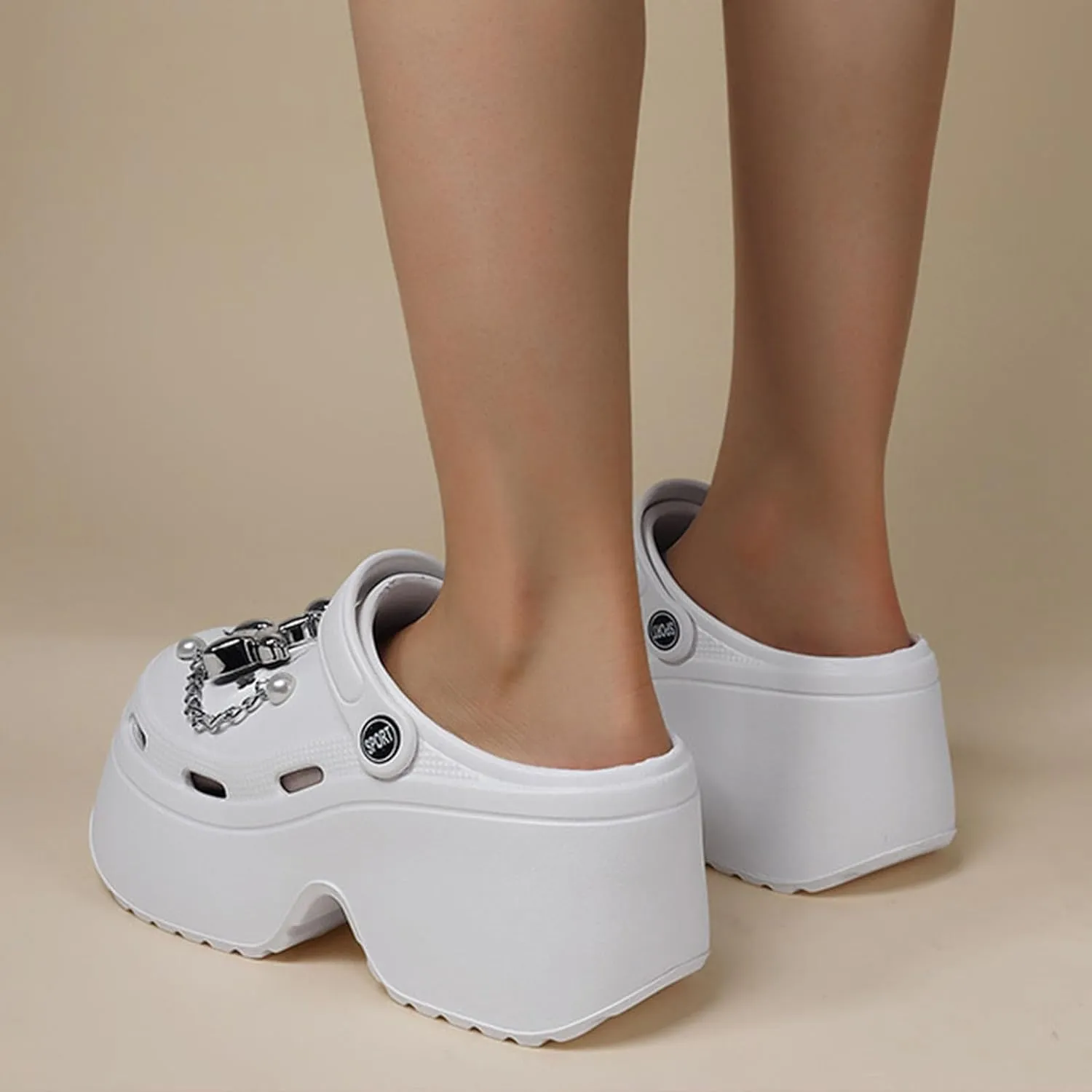 Fashion Women's Platform Clogs Anti Slip Slippers Beach Sandals Gardeners Clogs High Heeled Mule Slippers Gardening Shoes Sandals