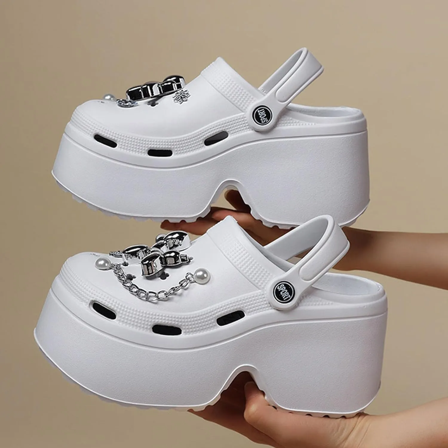 Fashion Women's Platform Clogs Anti Slip Slippers Beach Sandals Gardeners Clogs High Heeled Mule Slippers Gardening Shoes Sandals