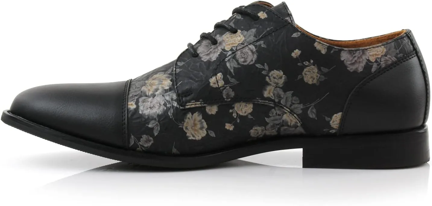 Ferro Aldo Mens Classic Cap-Toe Lace Up Derby Dress Shoes