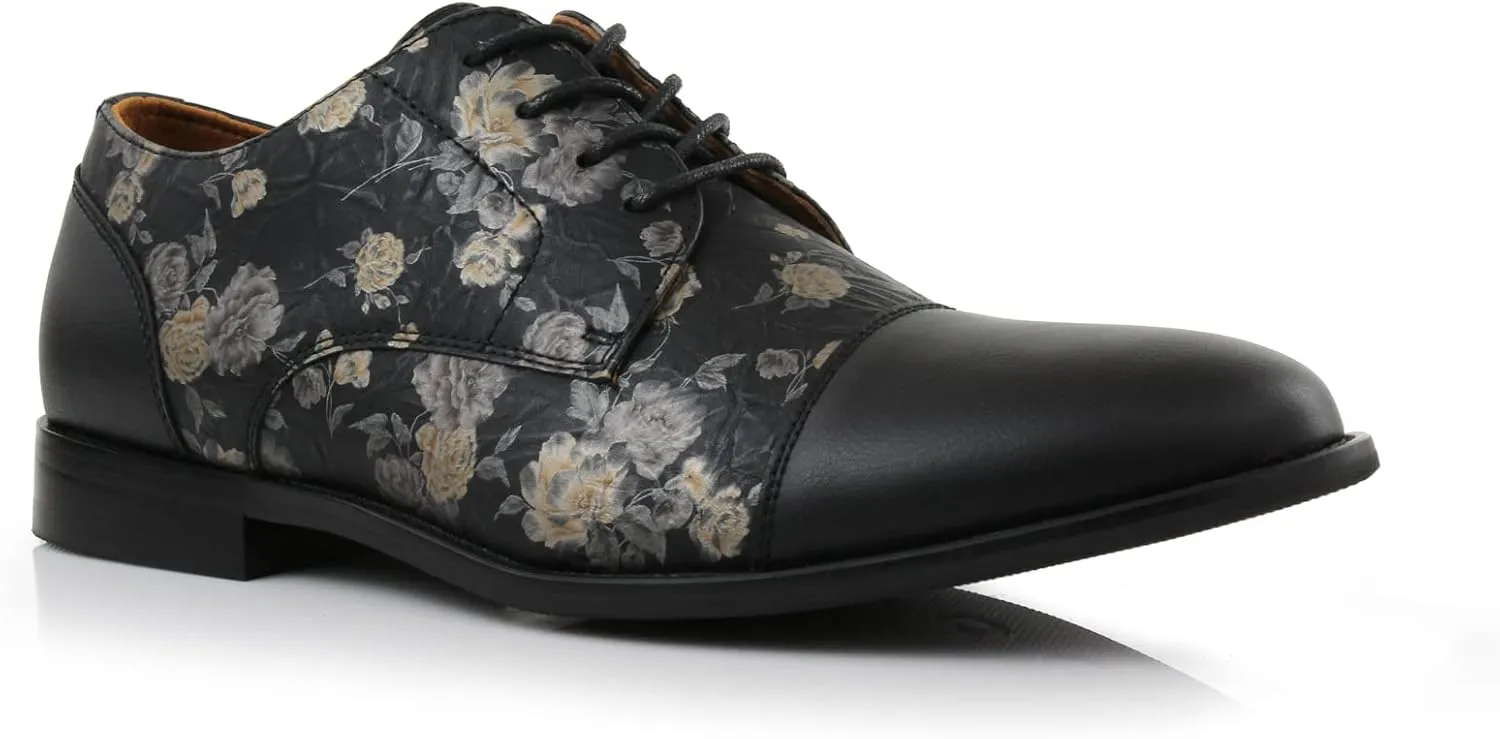 Ferro Aldo Mens Classic Cap-Toe Lace Up Derby Dress Shoes