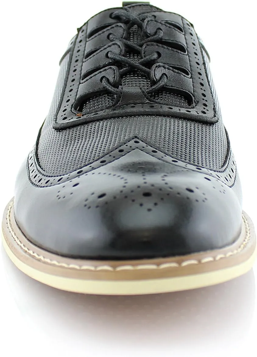 Ferro Aldo Phillip MFA19312 Mens Classic Brogue Wingtip Perforated Derby Dress Shoes