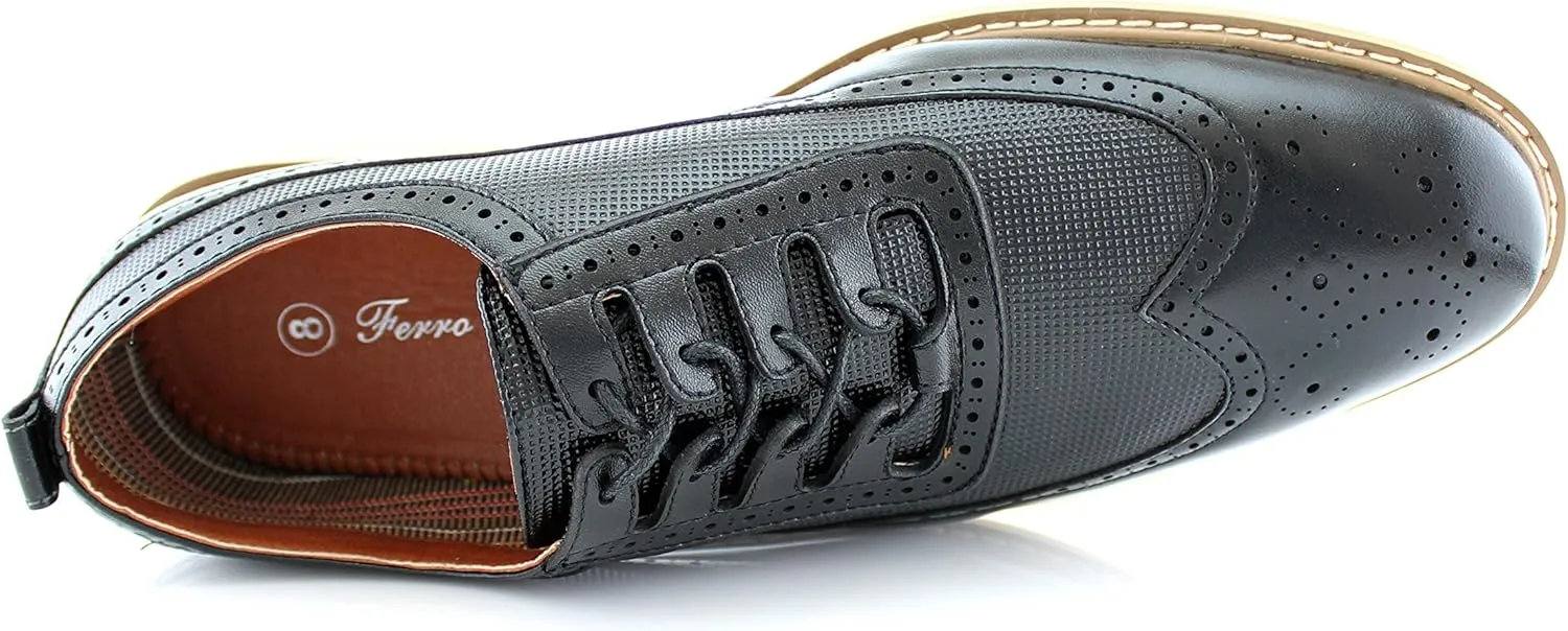 Ferro Aldo Phillip MFA19312 Mens Classic Brogue Wingtip Perforated Derby Dress Shoes