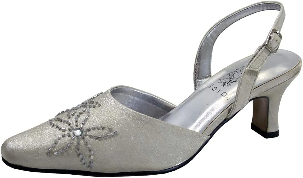 Floral Alma Women's Wide Width Open Shank Dress Slingback Shoes