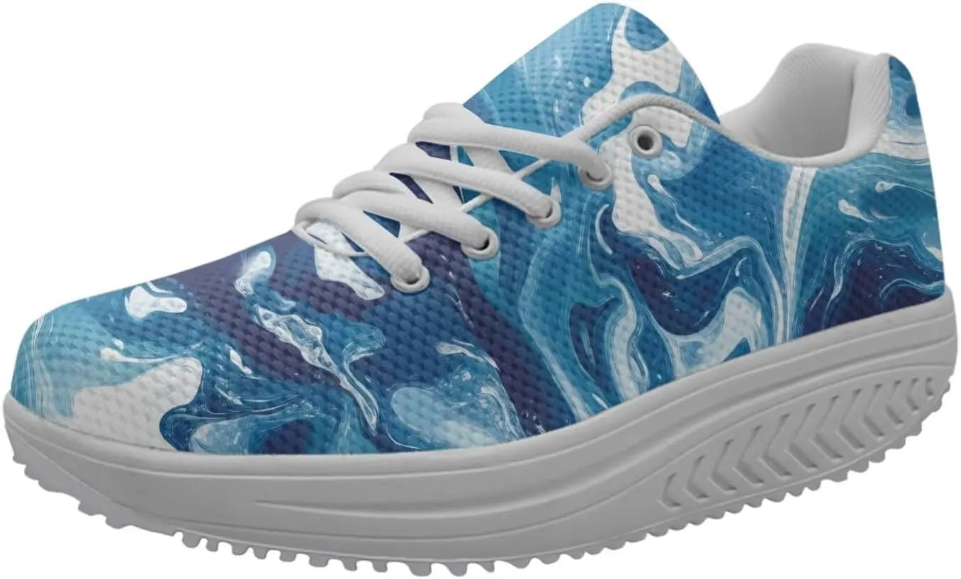 FOR U DESIGNS Breathable Women Swing Wedges Platform Shoes Floral Printed Lightweight Girls Sport Toning Sneakers