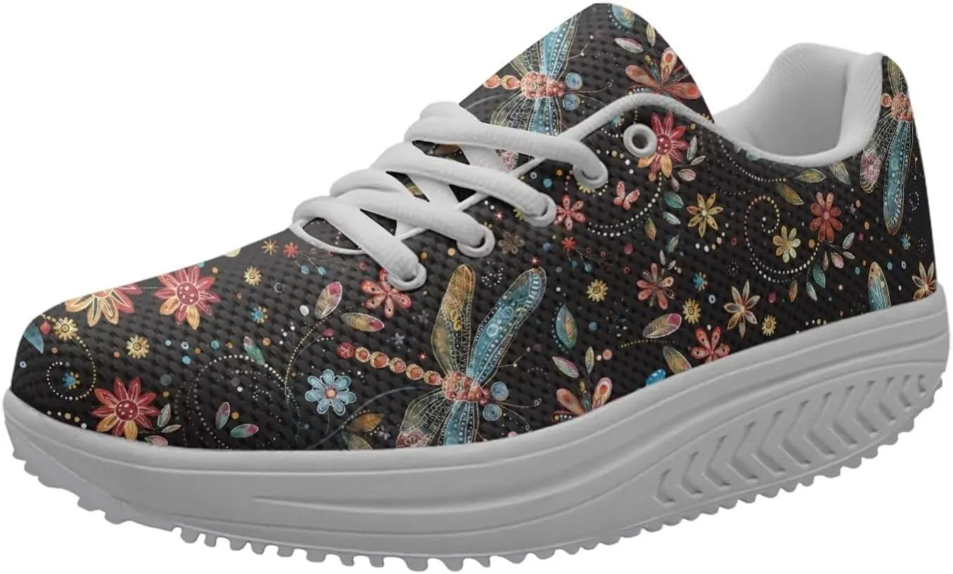 FOR U DESIGNS Breathable Women Swing Wedges Platform Shoes Floral Printed Lightweight Girls Sport Toning Sneakers