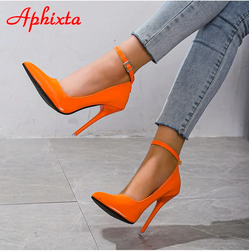 FZ Women's New Luxury Crystals Buckle Pimp Super High 12cm Stiletto Pumps Shoes