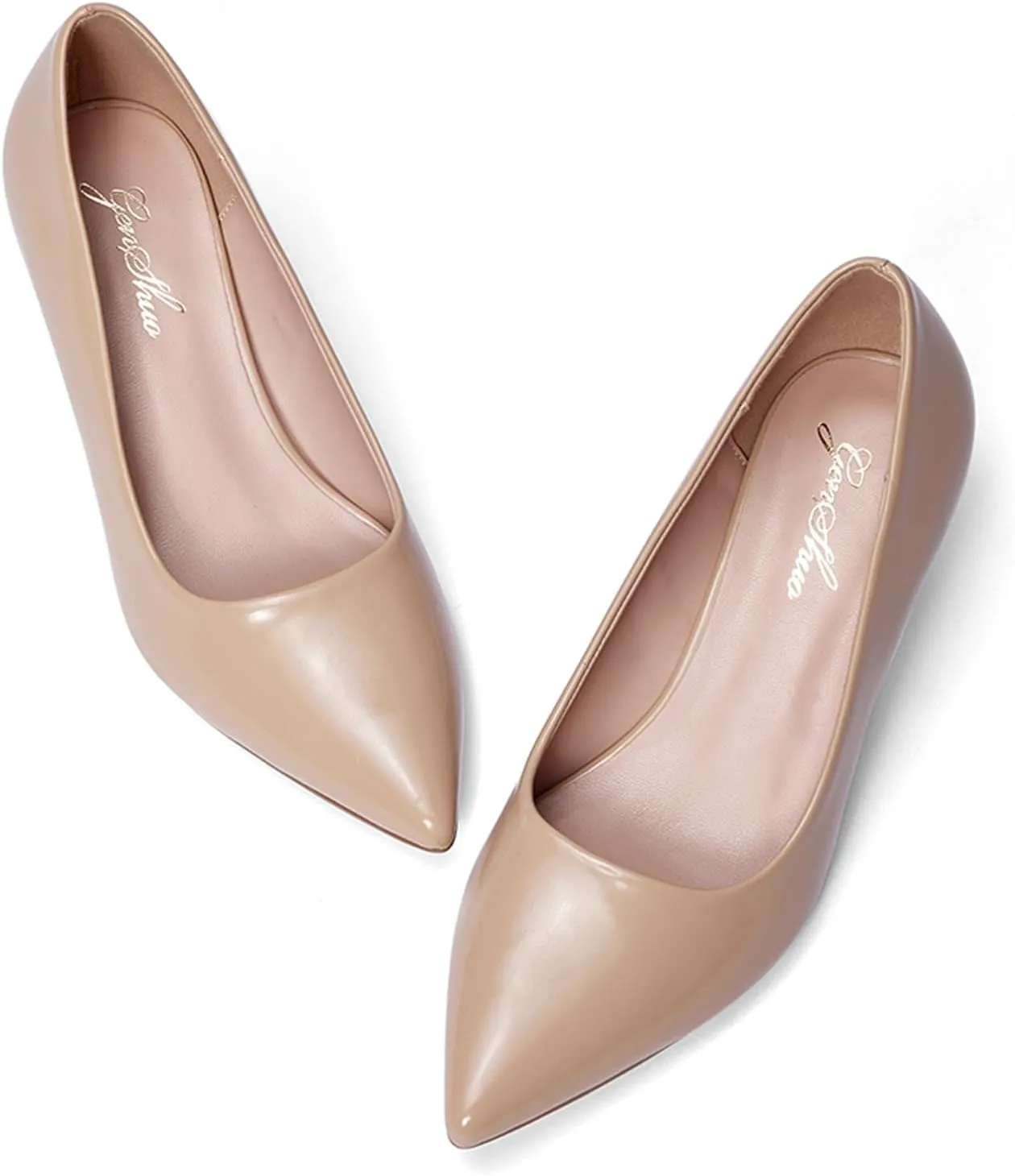 GENSHUO Womens Kitten Heels,Classic 2 Inch Low Heel Pumps Slip On Closed Pointed Toe Pumps Office Work Dress Heeled Pump Shoes