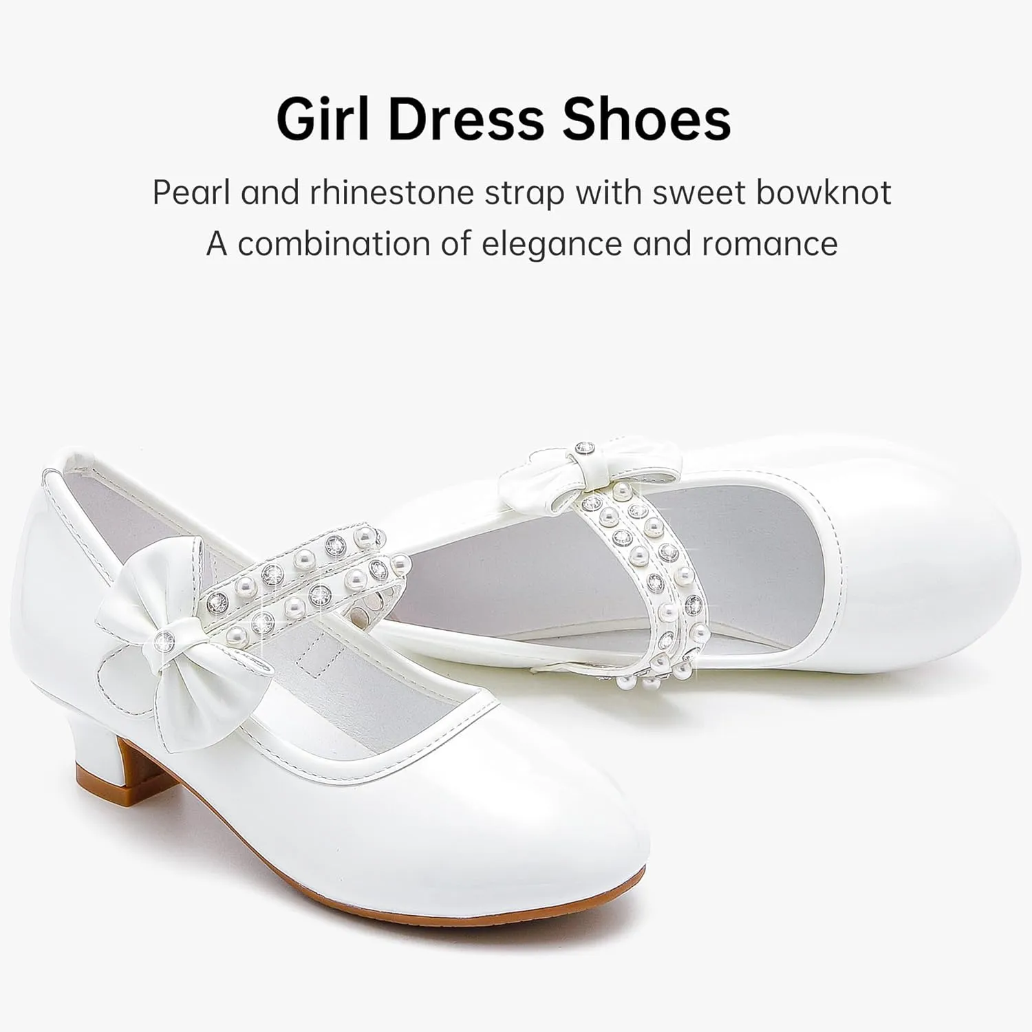 Girls Dress Shoes - Flower Girl Shoes with Low Heel Pump, Glitter Princess Heels for Toddler to Big Kids - Birthday, Christmas, Wedding & Party Occasions